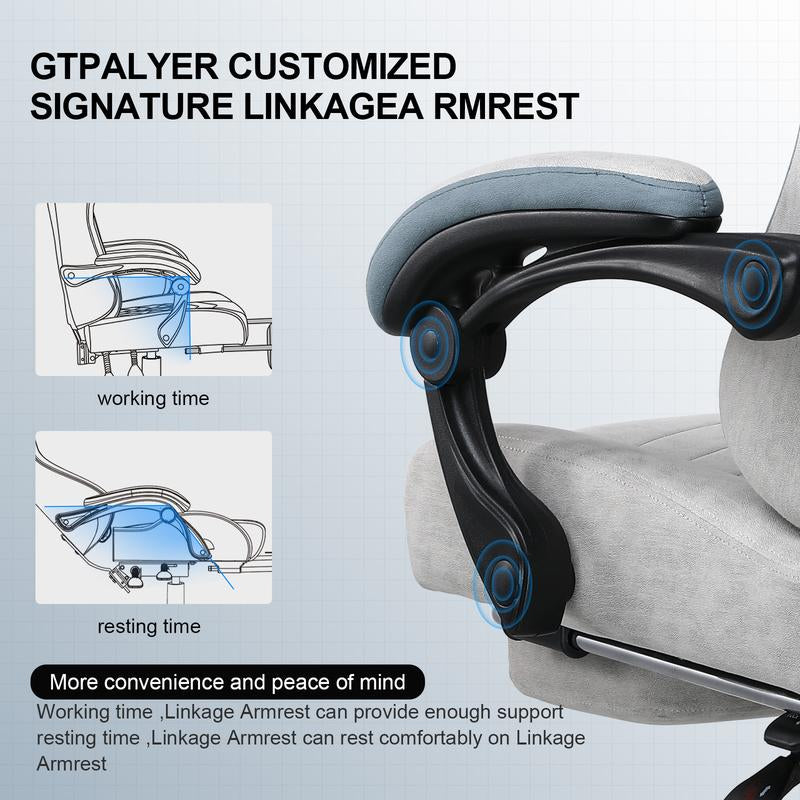 GTPLAYER Gaming Chair, Technical Fabric Office Chair with Pocket Spring Cushion, Linkage Armrests and Footrest, High Back Ergonomic Chair, Adjustable Comfortable Modern