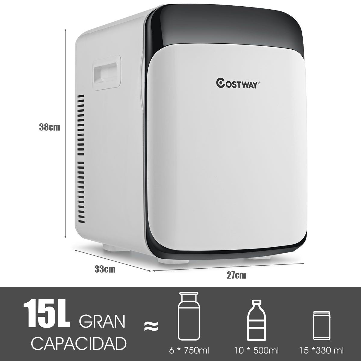 Mini Nevera Portátil 2 En 1 Nevera Compacta 15 L Para Coche Bebidas Blanco 38 X 33 X 27 Cm