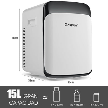 Mini Nevera Portátil 2 En 1 Nevera Compacta 15 L Para Coche Bebidas Blanco 38 X 33 X 27 Cm