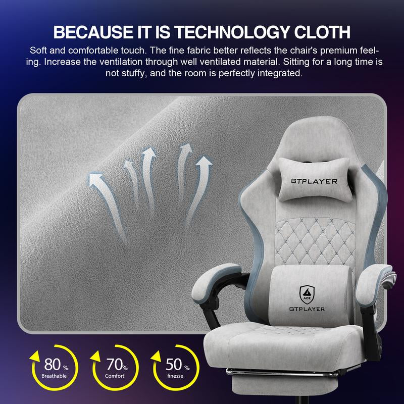 GTPLAYER Gaming Chair, Technical Fabric Office Chair with Pocket Spring Cushion, Linkage Armrests and Footrest, High Back Ergonomic Chair, Adjustable Comfortable Modern