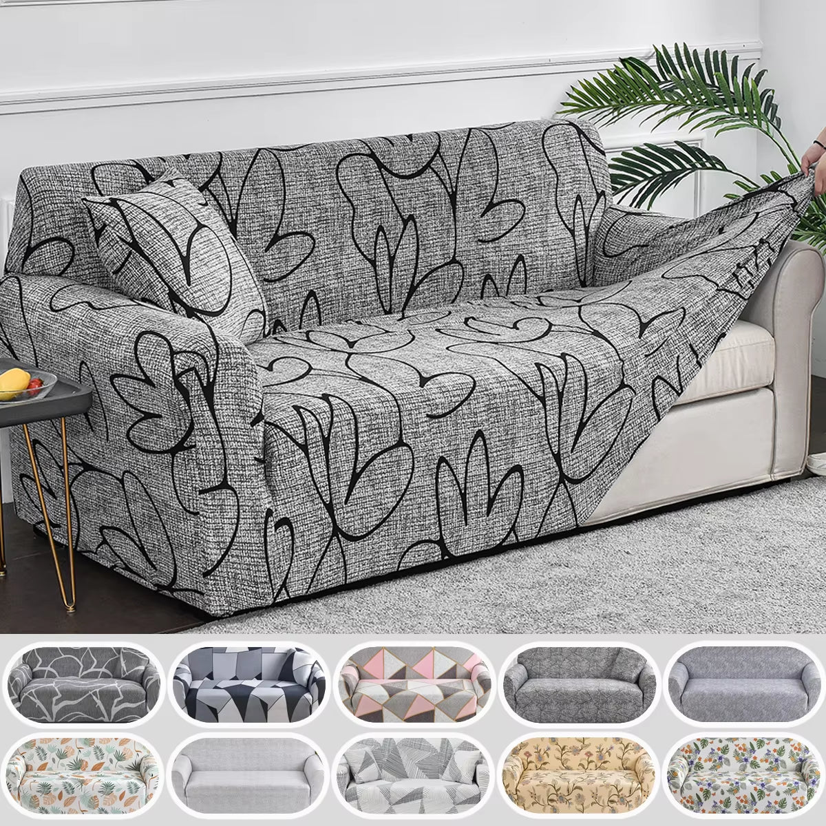 Flower Printed Elastic Sofa Cover - Antidirt Spandex Furniture Protector for Bedroom, Office, and Living Room Decor