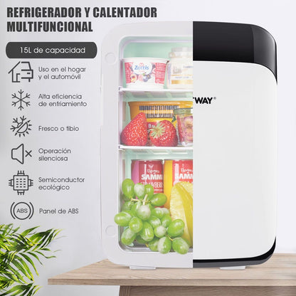 Mini Nevera Portátil 2 En 1 Nevera Compacta 15 L Para Coche Bebidas Blanco 38 X 33 X 27 Cm