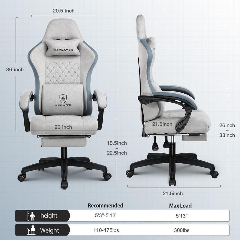 GTPLAYER Gaming Chair, Technical Fabric Office Chair with Pocket Spring Cushion, Linkage Armrests and Footrest, High Back Ergonomic Chair, Adjustable Comfortable Modern