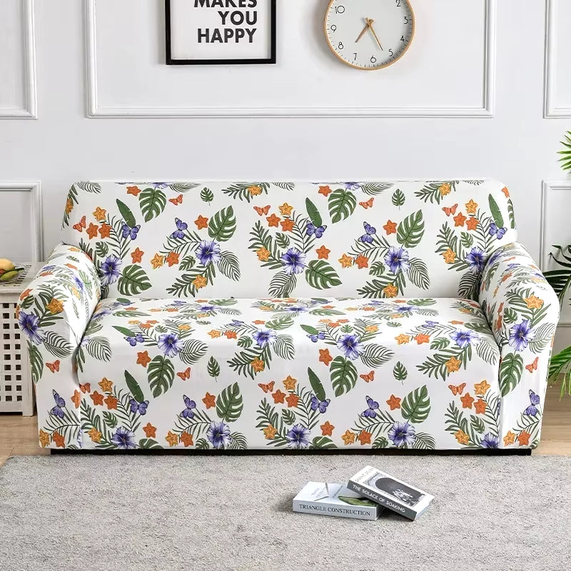 Flower Printed Elastic Sofa Cover - Antidirt Spandex Furniture Protector for Bedroom, Office, and Living Room Decor