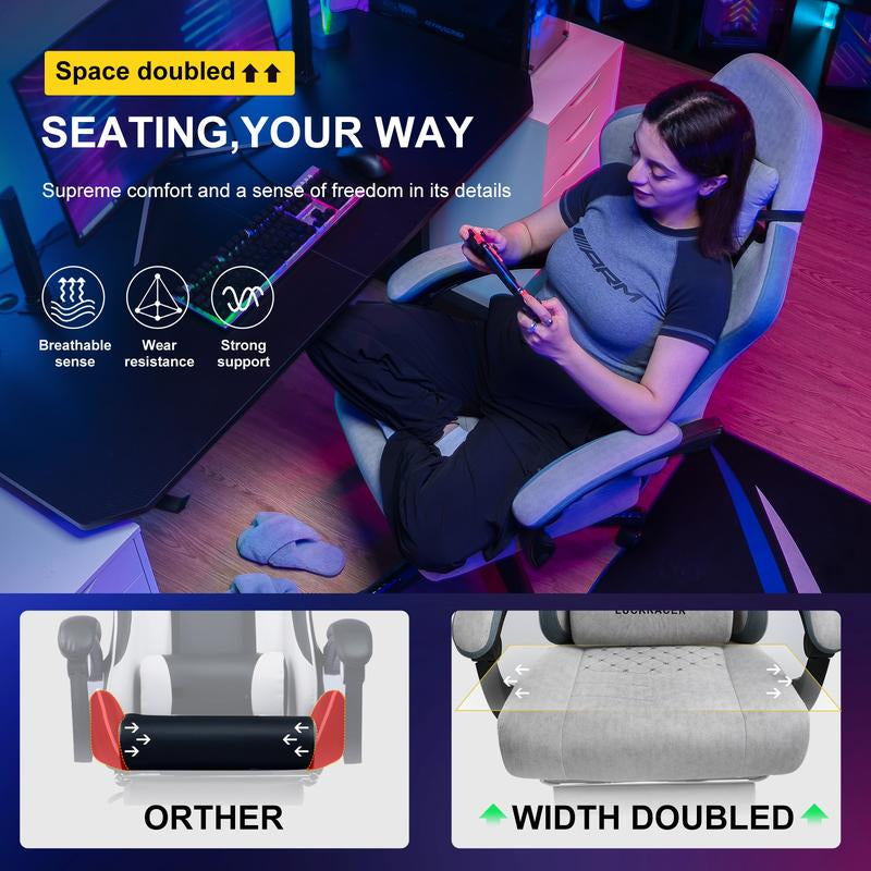 GTPLAYER Gaming Chair, Technical Fabric Office Chair with Pocket Spring Cushion, Linkage Armrests and Footrest, High Back Ergonomic Chair, Adjustable Comfortable Modern